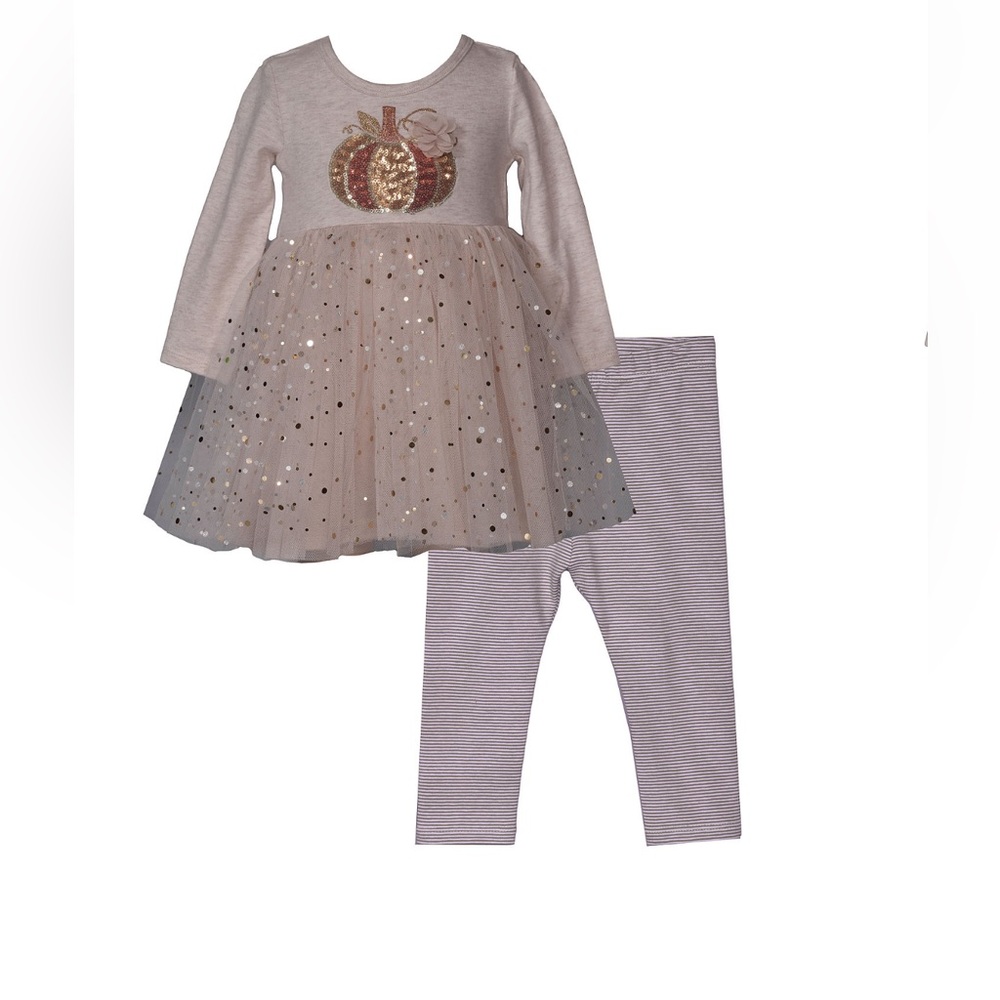 New Bonnie Baby, Baby‎ Girls 2 Piece, Top and Leggings Sequin Pumpkin Set